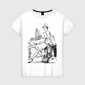 Женская футболка хлопок с принтом Ретро (2) в Тюмени, 100% хлопок | прямой крой, круглый вырез горловины, длина до линии бедер, слегка спущенное плечо | retro | девушка | ретро | рисунок