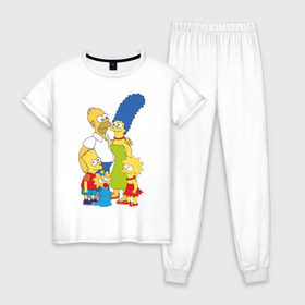 Женская пижама хлопок с принтом The Simpsons (2) в Тюмени, 100% хлопок | брюки и футболка прямого кроя, без карманов, на брюках мягкая резинка на поясе и по низу штанин | гомер