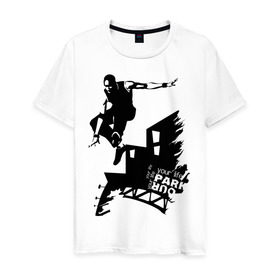 Мужская футболка хлопок с принтом Паркур в Тюмени, 100% хлопок | прямой крой, круглый вырез горловины, длина до линии бедер, слегка спущенное плечо. | parkour | паркур