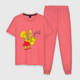Мужская пижама хлопок с принтом Лиза и саксофон в Тюмени, 100% хлопок | брюки и футболка прямого кроя, без карманов, на брюках мягкая резинка на поясе и по низу штанин
 | гомер