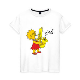 Женская футболка хлопок с принтом Лиза и саксофон в Тюмени, 100% хлопок | прямой крой, круглый вырез горловины, длина до линии бедер, слегка спущенное плечо | гомер