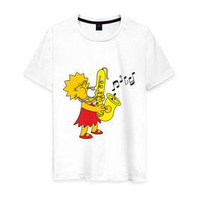 Мужская футболка хлопок с принтом Лиза и саксофон в Тюмени, 100% хлопок | прямой крой, круглый вырез горловины, длина до линии бедер, слегка спущенное плечо. | гомер
