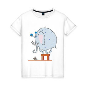 Женская футболка хлопок с принтом Слон и мыши в Тюмени, 100% хлопок | прямой крой, круглый вырез горловины, длина до линии бедер, слегка спущенное плечо | животные | испуганный