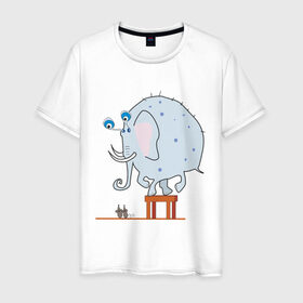Мужская футболка хлопок с принтом Слон и мыши в Тюмени, 100% хлопок | прямой крой, круглый вырез горловины, длина до линии бедер, слегка спущенное плечо. | животные | испуганный