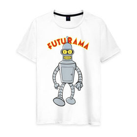 Мужская футболка хлопок с принтом Bender (1) в Тюмени, 100% хлопок | прямой крой, круглый вырез горловины, длина до линии бедер, слегка спущенное плечо. | bender | futurama | бендер | футурама