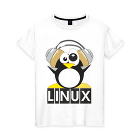 Женская футболка хлопок с принтом Linux (6) в Тюмени, 100% хлопок | прямой крой, круглый вырез горловины, длина до линии бедер, слегка спущенное плечо | пингвин