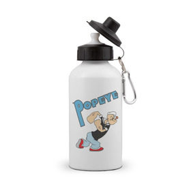 Бутылка спортивная с принтом Popeye в Тюмени, металл | емкость — 500 мл, в комплекте две пластиковые крышки и карабин для крепления | popeye
