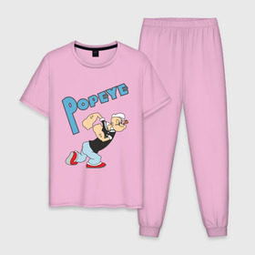 Мужская пижама хлопок с принтом Popeye в Тюмени, 100% хлопок | брюки и футболка прямого кроя, без карманов, на брюках мягкая резинка на поясе и по низу штанин
 | Тематика изображения на принте: popeye