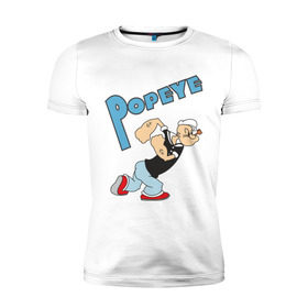 Мужская футболка премиум с принтом Popeye в Тюмени, 92% хлопок, 8% лайкра | приталенный силуэт, круглый вырез ворота, длина до линии бедра, короткий рукав | Тематика изображения на принте: popeye