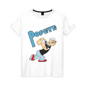 Женская футболка хлопок с принтом Popeye в Тюмени, 100% хлопок | прямой крой, круглый вырез горловины, длина до линии бедер, слегка спущенное плечо | popeye