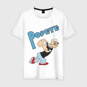 Мужская футболка хлопок с принтом Popeye в Тюмени, 100% хлопок | прямой крой, круглый вырез горловины, длина до линии бедер, слегка спущенное плечо. | Тематика изображения на принте: popeye