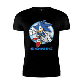 Мужская футболка премиум с принтом Sonic в Тюмени, 92% хлопок, 8% лайкра | приталенный силуэт, круглый вырез ворота, длина до линии бедра, короткий рукав | Тематика изображения на принте: sonic | sonic 2 | super sonic | соник
