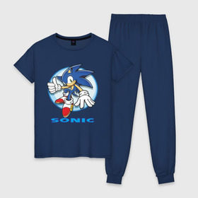 Женская пижама хлопок с принтом Sonic в Тюмени, 100% хлопок | брюки и футболка прямого кроя, без карманов, на брюках мягкая резинка на поясе и по низу штанин | sonic | sonic 2 | super sonic | соник