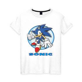Женская футболка хлопок с принтом Sonic в Тюмени, 100% хлопок | прямой крой, круглый вырез горловины, длина до линии бедер, слегка спущенное плечо | sonic | sonic 2 | super sonic | соник