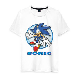 Мужская футболка хлопок с принтом Sonic в Тюмени, 100% хлопок | прямой крой, круглый вырез горловины, длина до линии бедер, слегка спущенное плечо. | sonic | sonic 2 | super sonic | соник