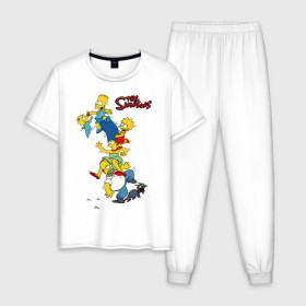 Мужская пижама хлопок с принтом The simpsons(1) в Тюмени, 100% хлопок | брюки и футболка прямого кроя, без карманов, на брюках мягкая резинка на поясе и по низу штанин
 | Тематика изображения на принте: гомер