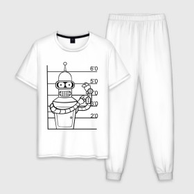 Мужская пижама хлопок с принтом Bender (3) в Тюмени, 100% хлопок | брюки и футболка прямого кроя, без карманов, на брюках мягкая резинка на поясе и по низу штанин
 | bender | futurama | бендер | футурама