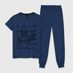 Женская пижама хлопок с принтом Bender (3) в Тюмени, 100% хлопок | брюки и футболка прямого кроя, без карманов, на брюках мягкая резинка на поясе и по низу штанин | bender | futurama | бендер | футурама