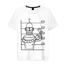 Мужская футболка хлопок с принтом Bender (3) в Тюмени, 100% хлопок | прямой крой, круглый вырез горловины, длина до линии бедер, слегка спущенное плечо. | Тематика изображения на принте: bender | futurama | бендер | футурама