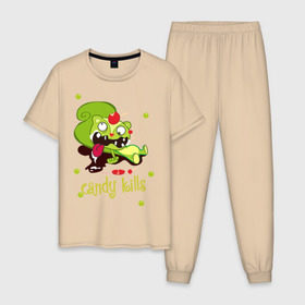 Мужская пижама хлопок с принтом Сandy kills в Тюмени, 100% хлопок | брюки и футболка прямого кроя, без карманов, на брюках мягкая резинка на поясе и по низу штанин
 | happy tree friends