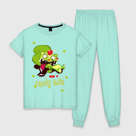 Женская пижама хлопок с принтом Сandy kills в Тюмени, 100% хлопок | брюки и футболка прямого кроя, без карманов, на брюках мягкая резинка на поясе и по низу штанин | happy tree friends