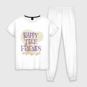 Женская пижама хлопок с принтом Happy tree friend в Тюмени, 100% хлопок | брюки и футболка прямого кроя, без карманов, на брюках мягкая резинка на поясе и по низу штанин | happy tree friends