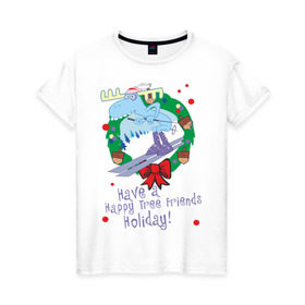 Женская футболка хлопок с принтом Happy tree friend (4) в Тюмени, 100% хлопок | прямой крой, круглый вырез горловины, длина до линии бедер, слегка спущенное плечо | 2012 год | happy tree friends | holiday | new year | венок | нг | новогодний | новый 2012 | новый год | праздник | праздничный | рождественский | рождество
