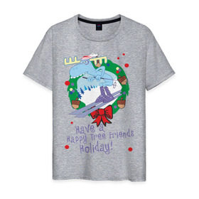 Мужская футболка хлопок с принтом Happy tree friend (4) в Тюмени, 100% хлопок | прямой крой, круглый вырез горловины, длина до линии бедер, слегка спущенное плечо. | Тематика изображения на принте: 2012 год | happy tree friends | holiday | new year | венок | нг | новогодний | новый 2012 | новый год | праздник | праздничный | рождественский | рождество