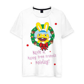 Мужская футболка хлопок с принтом Happy tree friend (7) в Тюмени, 100% хлопок | прямой крой, круглый вырез горловины, длина до линии бедер, слегка спущенное плечо. | 2012 год | happy tree friends | holiday | new year | венок | нг | новогодний | новый 2012 | новый год | праздник | праздничный | рождественский | рождество