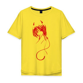 Мужская футболка хлопок Oversize с принтом Devil Girl в Тюмени, 100% хлопок | свободный крой, круглый ворот, “спинка” длиннее передней части | devil girl | бесенок | девушка | для девушек | дьявольская девушка | рога | рожки | чертенок