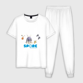 Мужская пижама хлопок с принтом Spore (3) в Тюмени, 100% хлопок | брюки и футболка прямого кроя, без карманов, на брюках мягкая резинка на поясе и по низу штанин
 | игры | лаборатория существ | спор