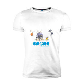 Мужская футболка премиум с принтом Spore (3) в Тюмени, 92% хлопок, 8% лайкра | приталенный силуэт, круглый вырез ворота, длина до линии бедра, короткий рукав | Тематика изображения на принте: игры | лаборатория существ | спор