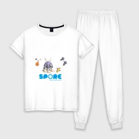 Женская пижама хлопок с принтом Spore (3) в Тюмени, 100% хлопок | брюки и футболка прямого кроя, без карманов, на брюках мягкая резинка на поясе и по низу штанин | игры | лаборатория существ | спор