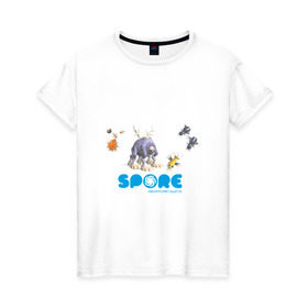 Женская футболка хлопок с принтом Spore (3) в Тюмени, 100% хлопок | прямой крой, круглый вырез горловины, длина до линии бедер, слегка спущенное плечо | Тематика изображения на принте: игры | лаборатория существ | спор
