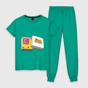 Женская пижама хлопок с принтом Киндер сюрприз в Тюмени, 100% хлопок | брюки и футболка прямого кроя, без карманов, на брюках мягкая резинка на поясе и по низу штанин | kinder | киндер | сюрприз