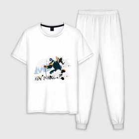 Мужская пижама хлопок с принтом Лыжник (1) в Тюмени, 100% хлопок | брюки и футболка прямого кроя, без карманов, на брюках мягкая резинка на поясе и по низу штанин
 | 