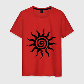 Мужская футболка хлопок с принтом Солнце (2) в Тюмени, 100% хлопок | прямой крой, круглый вырез горловины, длина до линии бедер, слегка спущенное плечо. | орнамент | солнце | трайбл | узор
