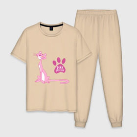 Мужская пижама хлопок с принтом Розовая Пантера в Тюмени, 100% хлопок | брюки и футболка прямого кроя, без карманов, на брюках мягкая резинка на поясе и по низу штанин
 | pink panther | розовая пантера
