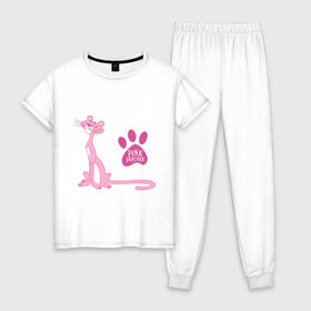 Женская пижама хлопок с принтом Розовая Пантера в Тюмени, 100% хлопок | брюки и футболка прямого кроя, без карманов, на брюках мягкая резинка на поясе и по низу штанин | pink panther | розовая пантера