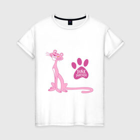 Женская футболка хлопок с принтом Розовая Пантера в Тюмени, 100% хлопок | прямой крой, круглый вырез горловины, длина до линии бедер, слегка спущенное плечо | pink panther | розовая пантера