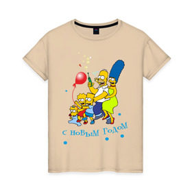 Женская футболка хлопок с принтом С новым годом Simpsons в Тюмени, 100% хлопок | прямой крой, круглый вырез горловины, длина до линии бедер, слегка спущенное плечо | 2012 год | new year | simpsons | барт симпсон | гомер симпсон | дед | дед мороз | нг | новогодний | новый 2012 | новый год | с новым годом | санта | санта клаус | симпсоны | симсоны
