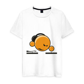 Мужская футболка хлопок с принтом Смайл DJ в Тюмени, 100% хлопок | прямой крой, круглый вырез горловины, длина до линии бедер, слегка спущенное плечо. | deejay | dj | smile | диджей | смайл | смайлик | улыбка