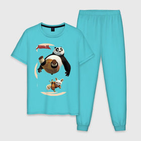 Мужская пижама хлопок с принтом Kung Fu Panda 2 в Тюмени, 100% хлопок | брюки и футболка прямого кроя, без карманов, на брюках мягкая резинка на поясе и по низу штанин
 | Тематика изображения на принте: панда
