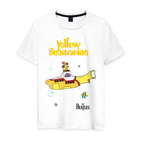 Мужская футболка хлопок с принтом Yellow submarine в Тюмени, 100% хлопок | прямой крой, круглый вырез горловины, длина до линии бедер, слегка спущенное плечо. | beatles | rock | yellow submarine | битлз | желтая подводная лодка | рок