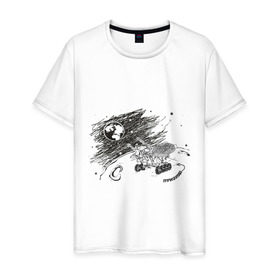 Мужская футболка хлопок с принтом луноход в Тюмени, 100% хлопок | прямой крой, круглый вырез горловины, длина до линии бедер, слегка спущенное плечо. | вакуум | космос | луна | планета земля