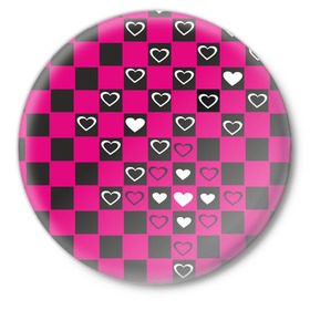 Значок с принтом Клеточка в Тюмени,  металл | круглая форма, металлическая застежка в виде булавки | emo | клетка | клеточка | сердечки | субкультуры | шахматная доска | шахматы | эмо