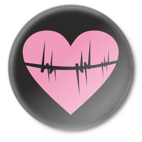 Значок с принтом Сердце в Тюмени,  металл | круглая форма, металлическая застежка в виде булавки | Тематика изображения на принте: биение | ритм любви | ритм сердца | сердечко | сердце