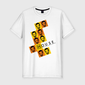 Мужская футболка премиум с принтом Доктор Хаус (2) в Тюмени, 92% хлопок, 8% лайкра | приталенный силуэт, круглый вырез ворота, длина до линии бедра, короткий рукав | house | house md | доктор хауз | доктор хаус | хауз | хаус | хью лори
