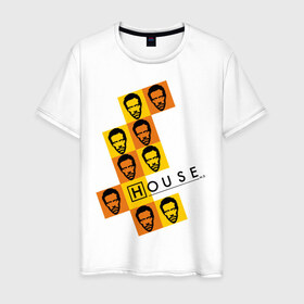 Мужская футболка хлопок с принтом Доктор Хаус (2) в Тюмени, 100% хлопок | прямой крой, круглый вырез горловины, длина до линии бедер, слегка спущенное плечо. | Тематика изображения на принте: house | house md | доктор хауз | доктор хаус | хауз | хаус | хью лори