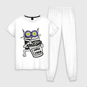 Женская пижама хлопок с принтом Коте (2) в Тюмени, 100% хлопок | брюки и футболка прямого кроя, без карманов, на брюках мягкая резинка на поясе и по низу штанин | коте | котэ | ништяки | ништячки | упячка